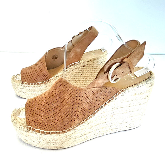 MARC FISHER SIZE 9M Suede Brown Open Toe Espadrille Wedge Sandals Mlandela Strap - Picture 16 of 16